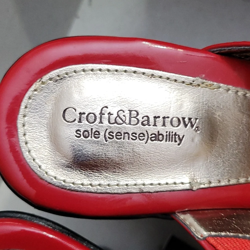 NEW High Heel Sandals Red Patent Open Toe Sole Sense Ability Pad Croft Barrow 6